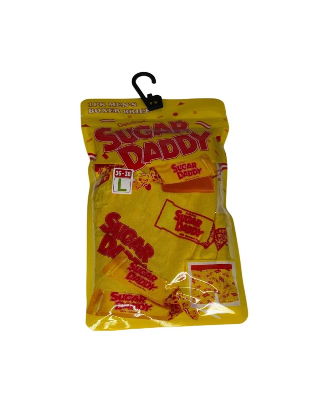 Sugar Daddy Men's Large Yellow Candy Graphic Boxer Briefs NWT
